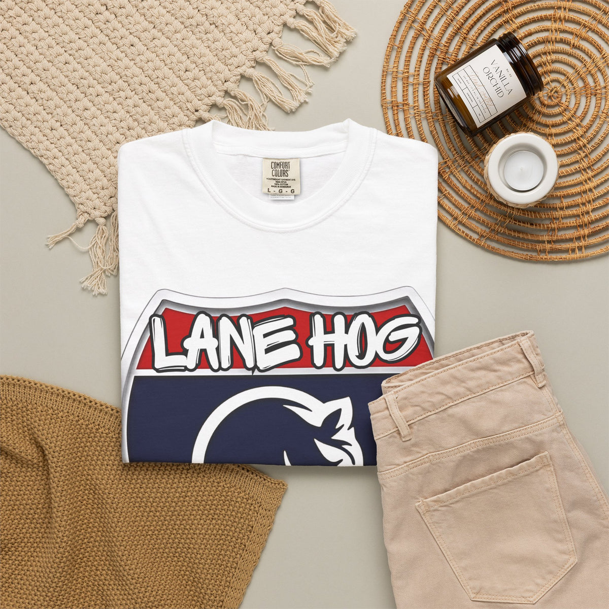 Lane Hog Trucker Gear T-Shirt — Vintage Boar Shield Logo Tee