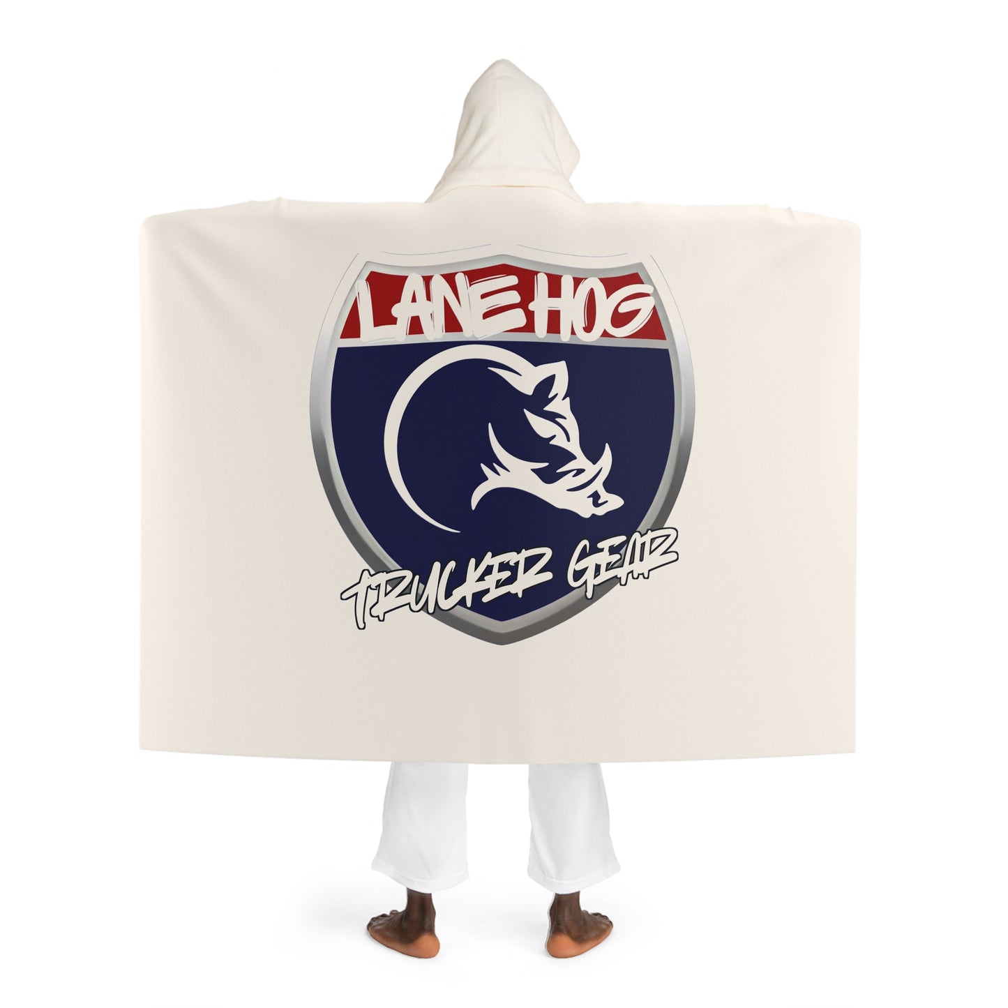 Hooded Sherpa Fleece Blanket - Cozy Navy & Red Cloak with Hood