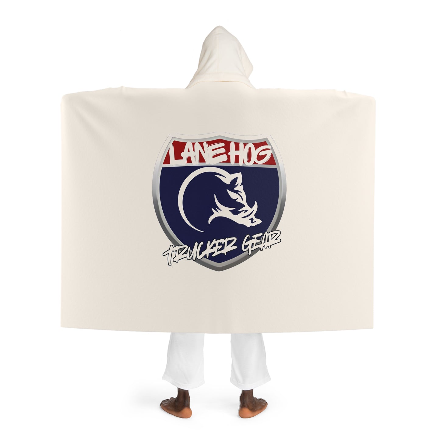Hooded Lane Hog Trucker Gear Blanket Cape – Cozy Fleece Wrap with Hood for Lounging & Travel